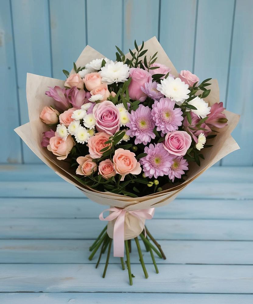 Букет цветов из: Хризантемы, Розы и Альстромерии в Сычевке