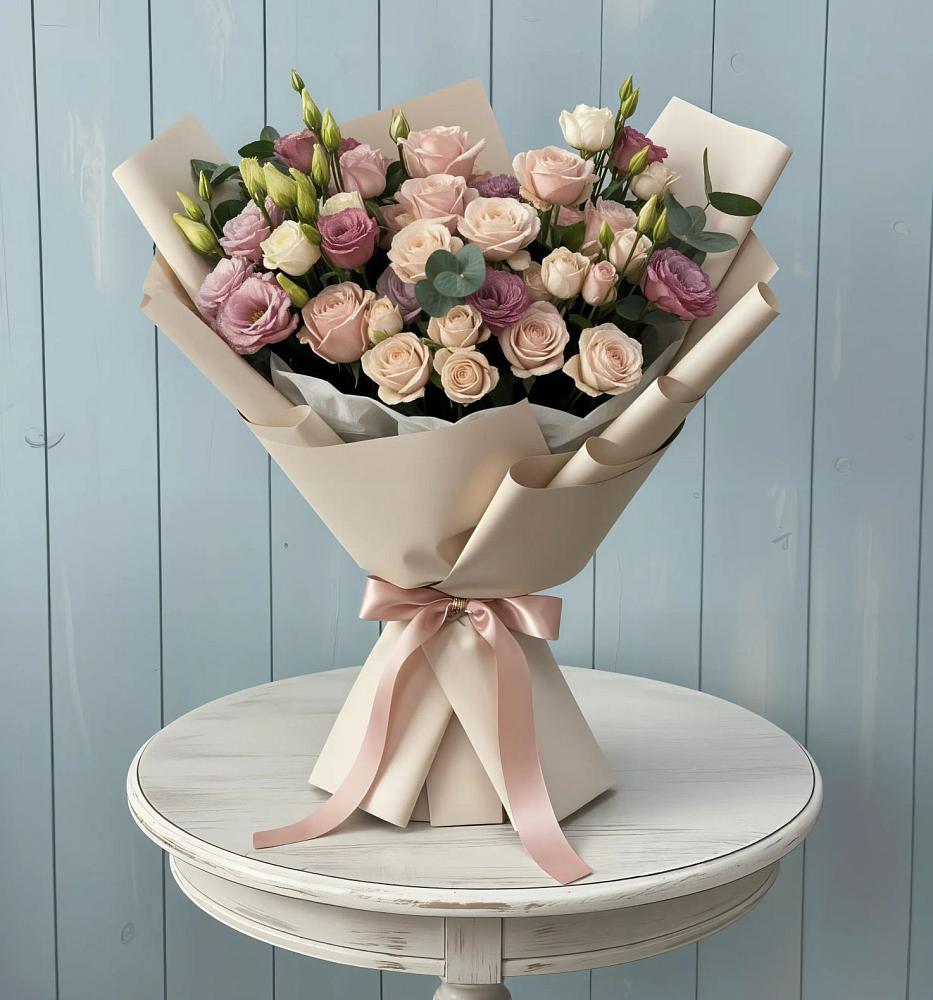 Букет цветов из: Розы и Лизиантусы в Сычевке