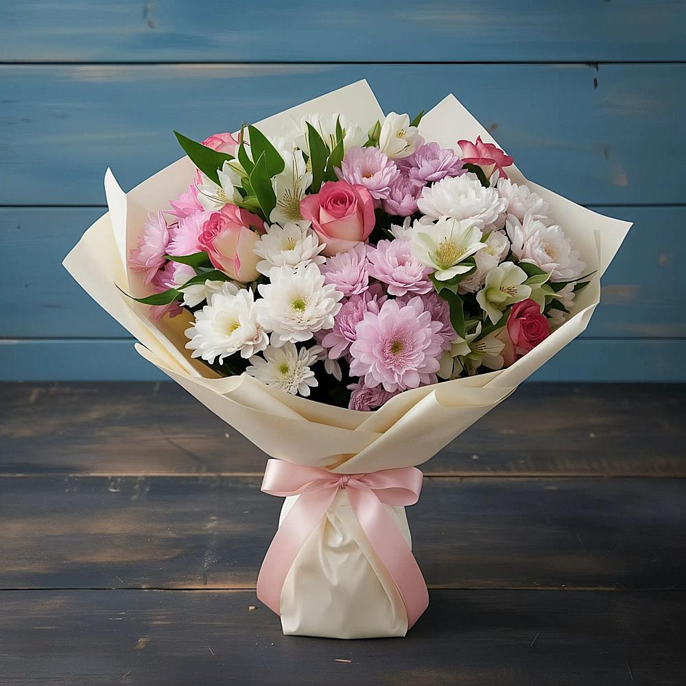 Букет цветов из: Хризантемы, Альстромерии и Розы в Сычевке